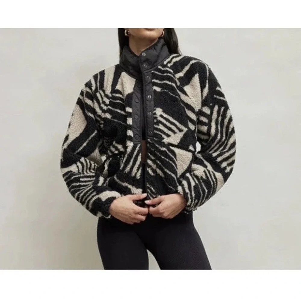 Free People FP Movement Rocky Ridge Sherpa Jacket XS Geo Line Combo Snap Fleece